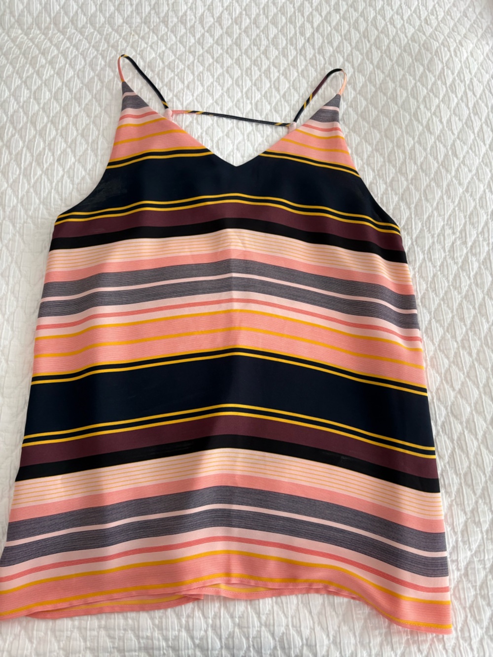 LOFT Pink, Navy & Yellow Striped Sleeveless Blouse